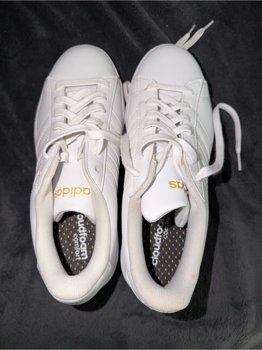 Adidas Cloudfoam White Sneakers with Gold Logo